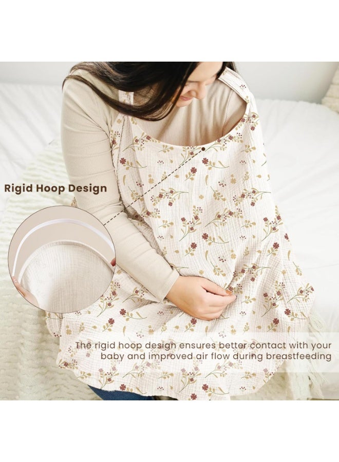 Muslin Nursing Cover for Baby Breastfeeding, Breathable 100% Cotton Breastfeeding Cover with Rigid Hoop for Mother Nursing Apron, Multi-use Carseat Canopy (Lovely Bouquet) - Image 3